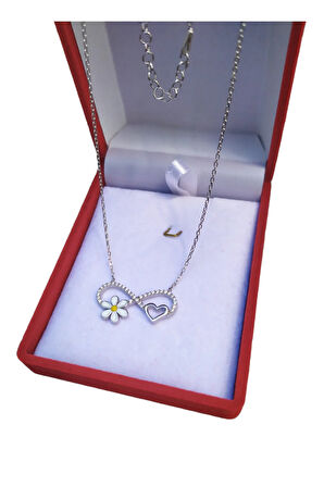 Modahilye 925 Ayar Gümüş Kalpli Sonsuzluk Papatya Kolye
