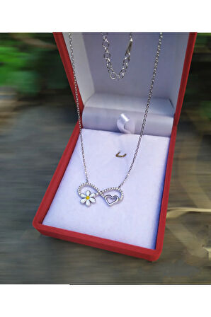 Modahilye 925 Ayar Gümüş Kalpli Sonsuzluk Papatya Kolye