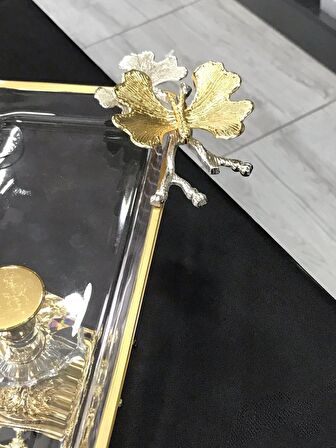 AVANGARDE GOLD DÖKÜM AYAK GOLD YALDIZLI KELEBEKLİ 3 PARÇA SUNUMTAKTAN OLUŞAN MUHTEŞEM SUNUM SETİ