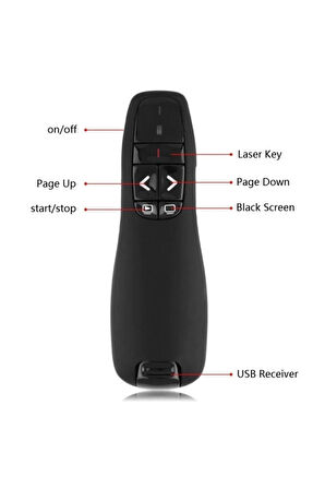  2.4GHz USB Kablosuz Lazer Pointer - PowerPoint Uzaktan Kumanda 