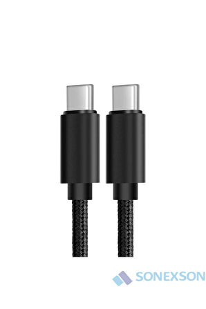 Samsung Oppo Reeder Huawei Için Örgülü Type C To Type C Hızlı Şarj Kablosu Siyah 1,2m