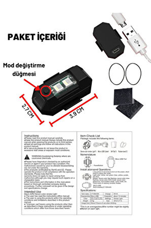 6 Adet Şarjlı Mini Led Işık - Motor/Araç/Drone - 7 Renk Cakar LED Anti Çarpışma Uyarı Işığı