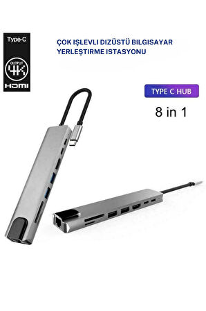 Usb Type-c Hub Dönüştürücü Çevirici Çoklayıcı Usb Hdmı Micro Sd 8 Girişli