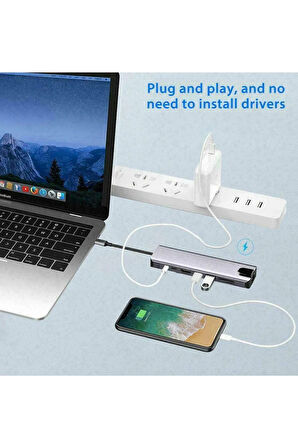 Usb Type-c Hub Dönüştürücü Çevirici Çoklayıcı Usb Hdmı Micro Sd 8 Girişli