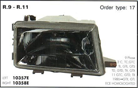 Far Komple Renault R11 Sol 1987-1990