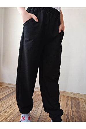 Çocuk Eşofman Alt Cep Siyah Okul Için Uygun Unisex