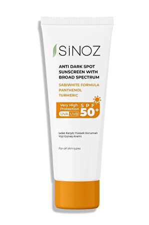 Sinoz Spf 50 Leke Karşıtı Yüksek Koruyucu Yüz Güneş Kremi 50 ml Normal Ve Kuru Ciltler Için