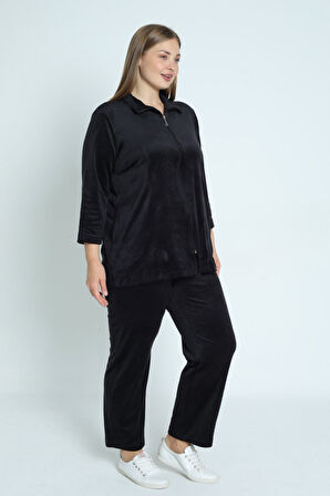 Kadın Büyük Beden Polar Uzun Kollu Cepli Fermuarlı Soft Eşofman Takımı