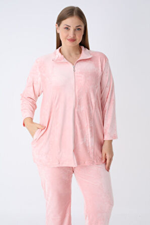 Kadın Büyük Beden Polar Uzun Kollu Cepli Fermuarlı Soft Eşofman Takımı