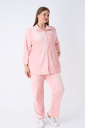 Kadın Büyük Beden Polar Uzun Kollu Cepli Fermuarlı Soft Eşofman Takımı