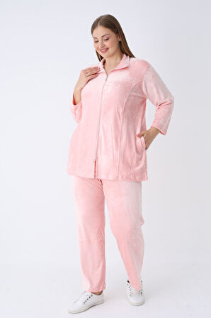 Kadın Büyük Beden Polar Uzun Kollu Cepli Fermuarlı Soft Eşofman Takımı