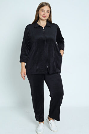 Kadın Büyük Beden Polar Uzun Kollu Cepli Fermuarlı Soft Eşofman Takımı