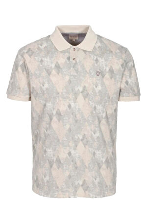 Erkek Polo Yaka Tişört Bej Slim Fit Ribanalı Kol Pamuklu Baskılı T-shirt NCS JEANS 1251