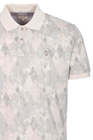 Erkek Polo Yaka Tişört Bej Slim Fit Ribanalı Kol Pamuklu Baskılı T-shirt NCS JEANS 1251