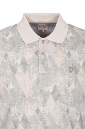 Erkek Polo Yaka Tişört Bej Slim Fit Ribanalı Kol Pamuklu Baskılı T-shirt NCS JEANS 1251