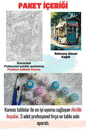 Sayılarla Boyama Çerçeveli Hobi Seti Numaralı Tuval Fırça Boya Dahil Kasnaklı SOKAK SATICI 40X50 Cm