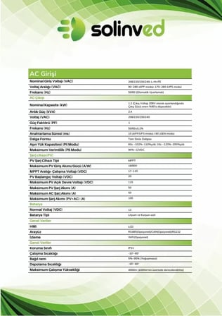 Solinved 1.2 kW 12V Gordion Serisi MPPT Off-Grid İnverter