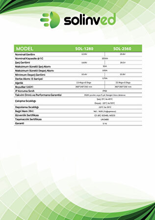 Solinved 12.8 V 100Ah LiFePO4 Akü