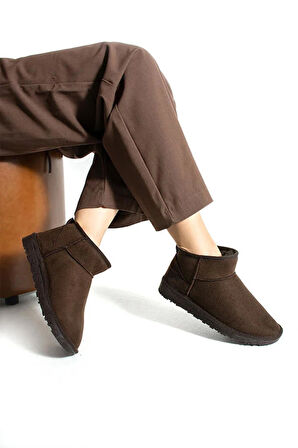 Moscow Mini Taba Süet Yarım Bot Içi Tüylü Düz Taban Kadın Ayakkabı