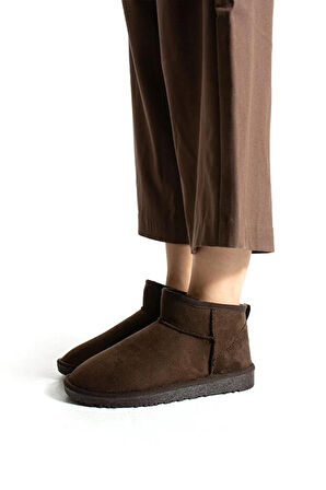 Moscow Mini Taba Süet Yarım Bot Içi Tüylü Düz Taban Kadın Ayakkabı