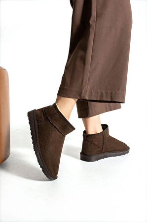 Moscow Mini Taba Süet Yarım Bot Içi Tüylü Düz Taban Kadın Ayakkabı