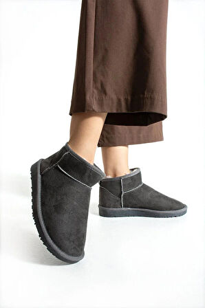 Moscow Mini Taba Süet Yarım Bot Içi Tüylü Düz Taban Kadın Ayakkabı