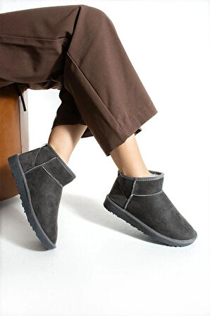 Moscow Mini Taba Süet Yarım Bot Içi Tüylü Düz Taban Kadın Ayakkabı