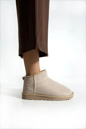 Moscow Mini Taba Süet Yarım Bot Içi Tüylü Düz Taban Kadın Ayakkabı