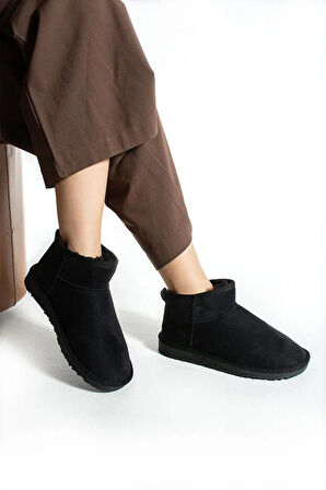 Moscow Mini Taba Süet Yarım Bot Içi Tüylü Düz Taban Kadın Ayakkabı