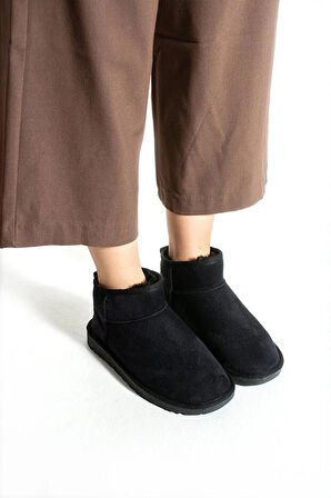 Moscow Mini Taba Süet Yarım Bot Içi Tüylü Düz Taban Kadın Ayakkabı