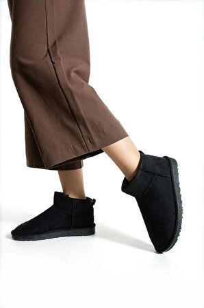Moscow Mini Taba Süet Yarım Bot Içi Tüylü Düz Taban Kadın Ayakkabı
