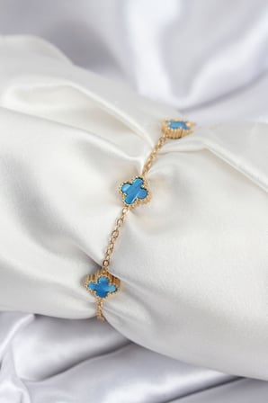 316L Çelik Gold Renk Buz Mavisi Baby Boy Yonca Kadın Bileklik 5886