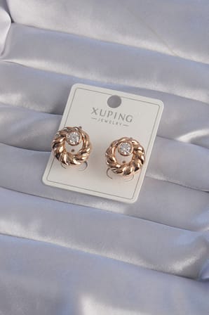 XUPİNG Rose Renk Oval Zirkon Taşlı Burgu Model Küpe 5886
