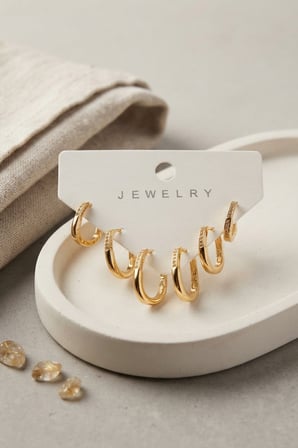 Gold Renk Zirkon Taşlı Pirinç İnce Kare Halka Model Kadın Küpe Seti 5886