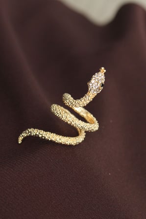Ayarlanabilir Gold Renk Zirkon Taşlı Yılan Yüzük 5886