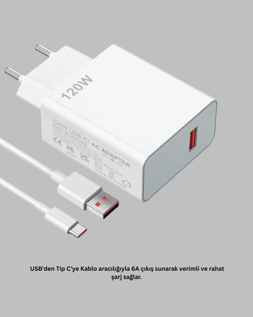 120 Watt Güçlü Hızlı Şarj Adaptörü Huawei P30 P40 Mate 20 Pro Uyumlu