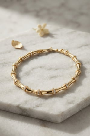 Gold Renk Bambu Model Zirkon Taşlı Kadın Bileklik 5886
