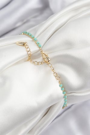 Pirinç Zirkon Taşlı Mavi Boncuklu Model Gold Renk Kadın Bileklik 5886