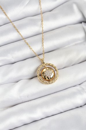 316L Çelik Zincir Gold Renk Kutup Yıldızı Model Kadın Kolye 5886