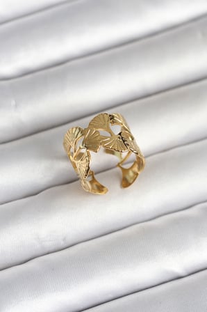 316L Çelik Gold Renk Yelpaze Model Kadın Yüzük 5886