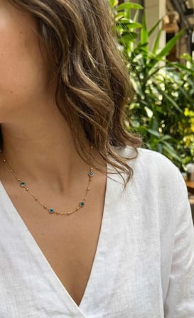 316L Çelik Gold Renk Nazarlı ve Topçuklu Model Kadın Kolye 5886