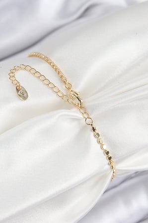 Pirinç Zirkon Taşlı Damla Model Ezme Zincir Gold Renk Kadın Bileklik 5886