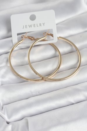 Gold Renk Pirinç Köşeli Kenar Halka 54 mm Kadın Küpe 5886
