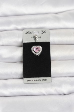 316L Cerrahi Çelik Pembe Kalp Model Göbek Piercing 5886