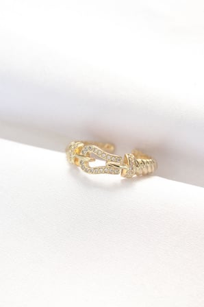 Kemer Tokası Tasarımlı Gold Renk Zirkon Taşlı Ayarlanabilir Yüzük 5886