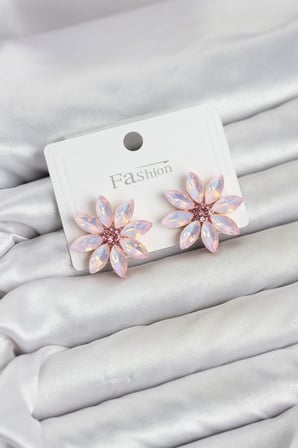 Pembe Renk Kristal Taşlı Lotus Çiçek Model Kadın Küpe 5886