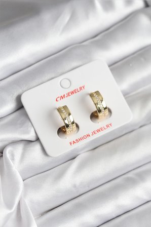 14K Gold Renk Kaplama Zirkon Taşlı Halka Model CM Kadın Küpe 5886