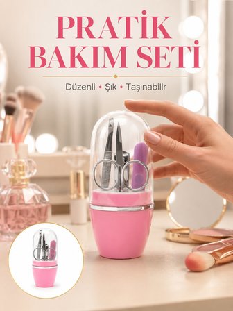 Tırnak Bakım Manikür Pedikür Seti 4 Parça Pembe Ev ve Seyahat Uyumlu Yeni Nesil