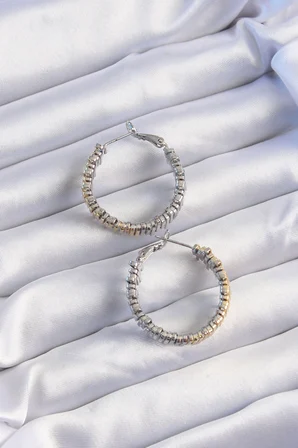 Pirinç Gold Gümüş Renkli Tırtıklı Halka Küpe 5886