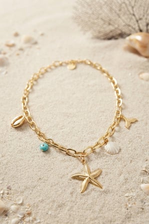 Deniz Yıldızı Charm Detaylı Gold Renk Zincir Kolye 5886